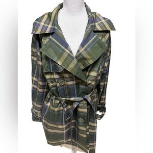 Ladies plus size Avenue green plaid rain jacket